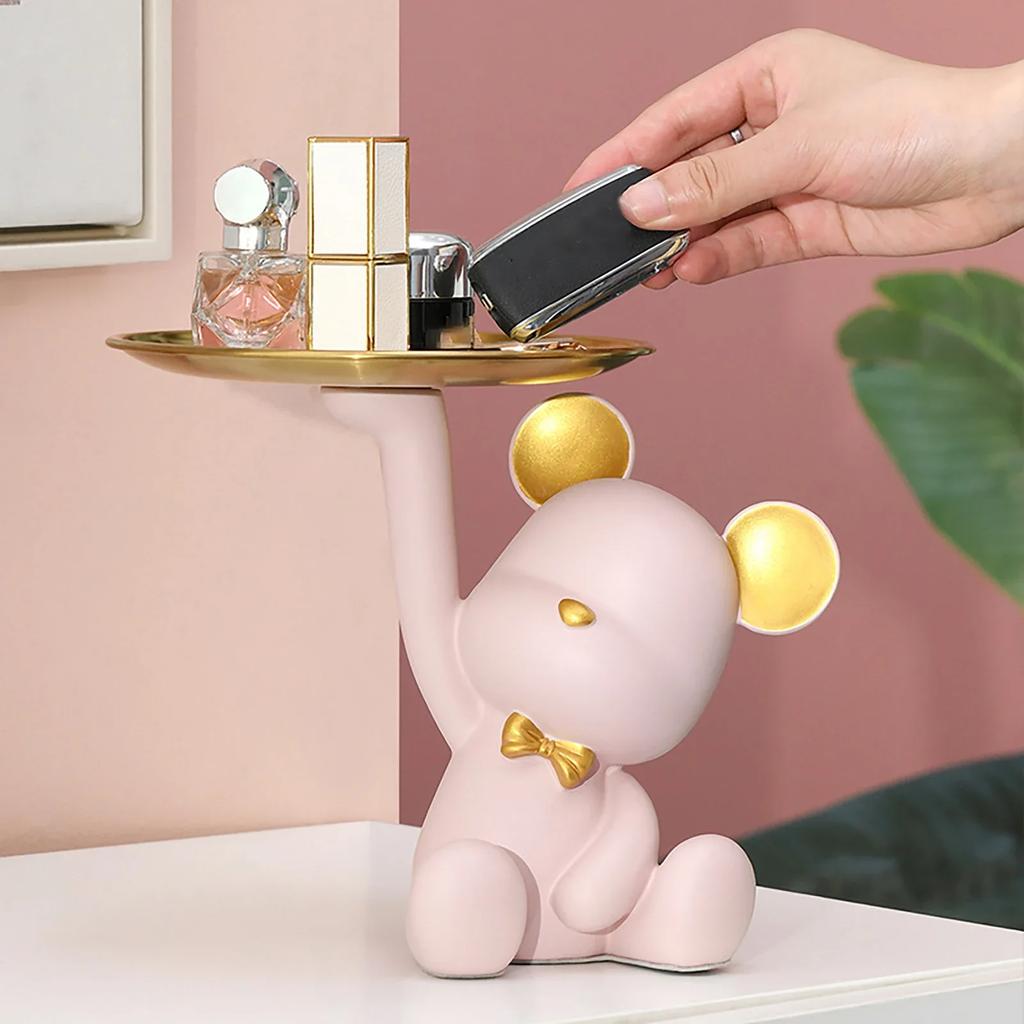 Bear Cool Sculpture Entrance Crafts Resin Art Figurines Candy Sundries Animal Sculpture Household Supplies for Study Coffee Shop