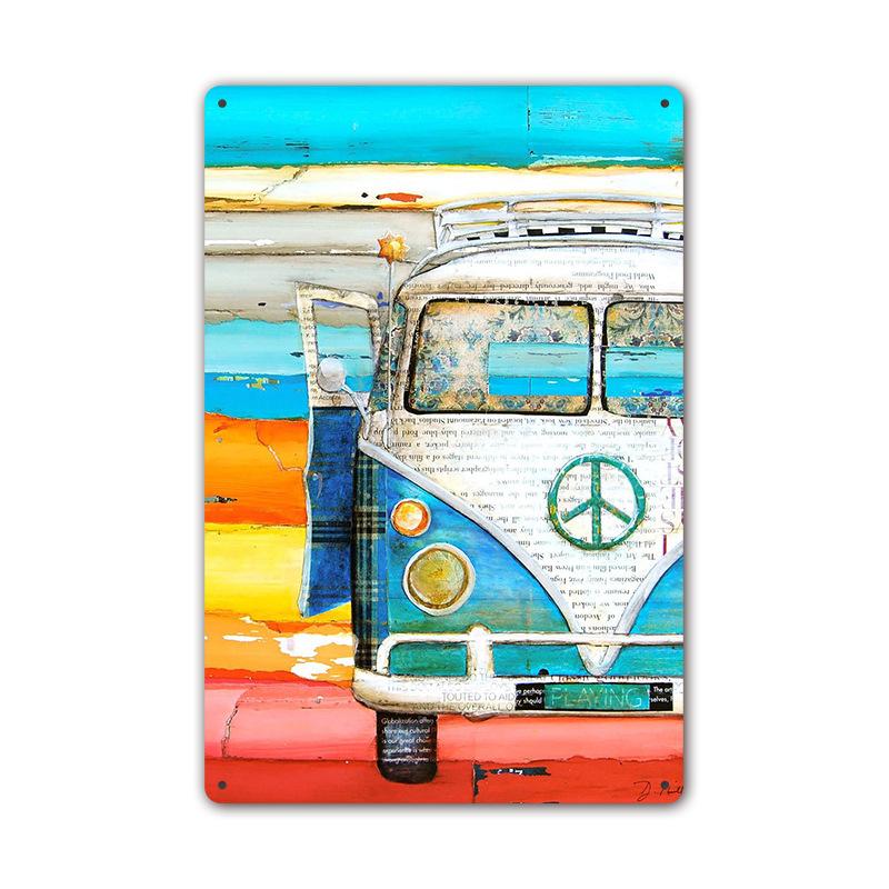 Vintage Tin Art: Summer Beach Scene - Ideal for American Bar Backdrops and Home Decor Wall Murals