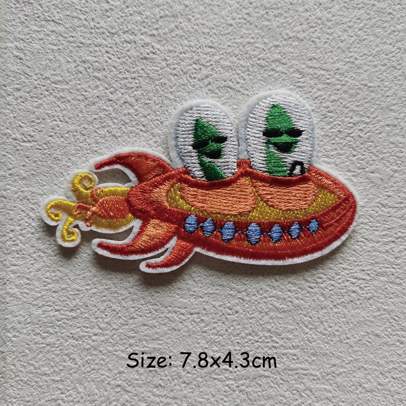 Alien Planet Rocket Patch Iron On Embroidered Sew On Sun Astronaut Jet Aircraft Meteorite Patch Fabric New Heat Transfer Garment Accessory DIY