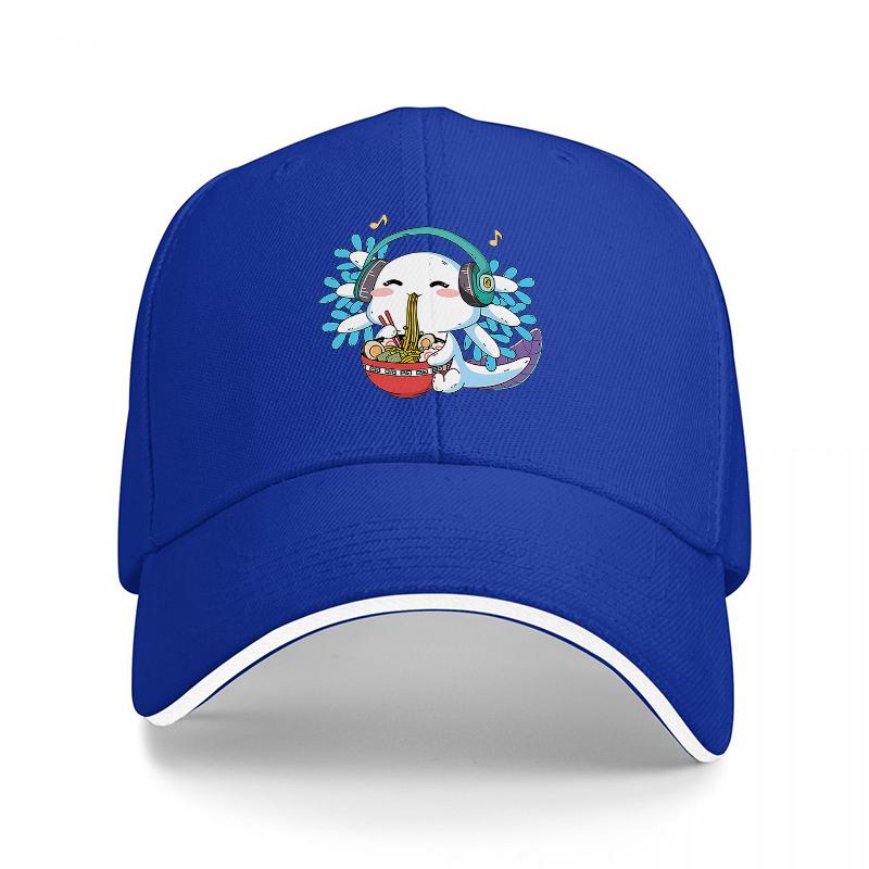 Cute Dragon Eating Noodles with Headphones Baseball Cap Music Food Theme Design Black Hat for Adults