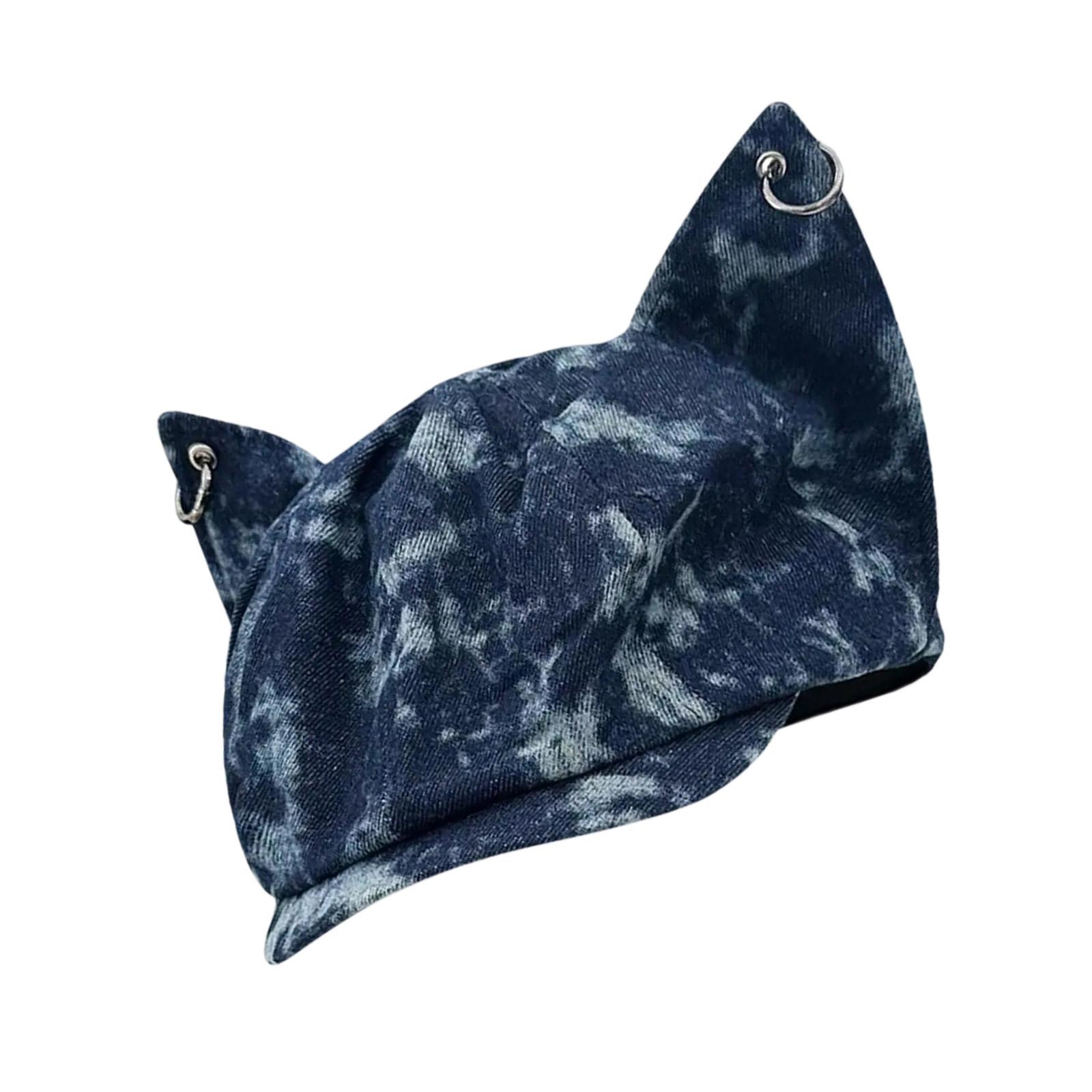 

Newsboys Beret Hat for Women and Girl Metal Rings Cats Ear Hat Outdoor Street Photo Rocker Caps for Female Walking Shopping темно-синий