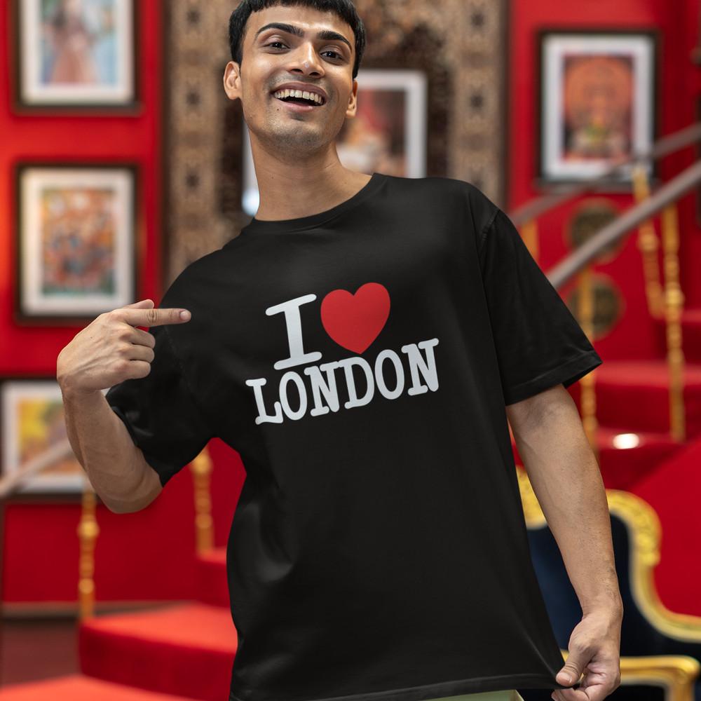Я ЛЮБЛЮ ЛОНДОН Футболка (сердце подарок ретро город Нью-Йорк Париж Великобритания Британский Британия) Футболка Unisex M