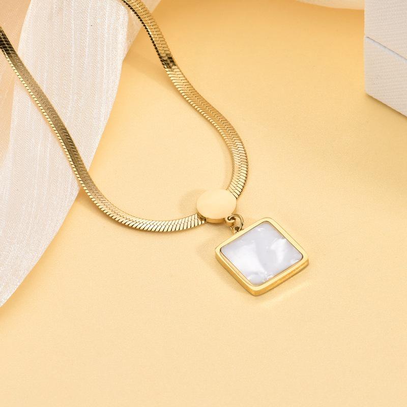 2024 New Style: 18K Gold-Plated White Shell Square Pendant Necklace - Exquisite Titanium Steel Jewelry