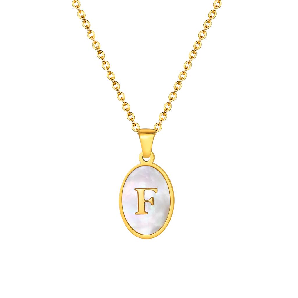 Vnox Women's Pretty Letters Necklace, Stainless Steel Oval White Shell Letter A-Z Pendant, Gold Color Jewelry Gifts