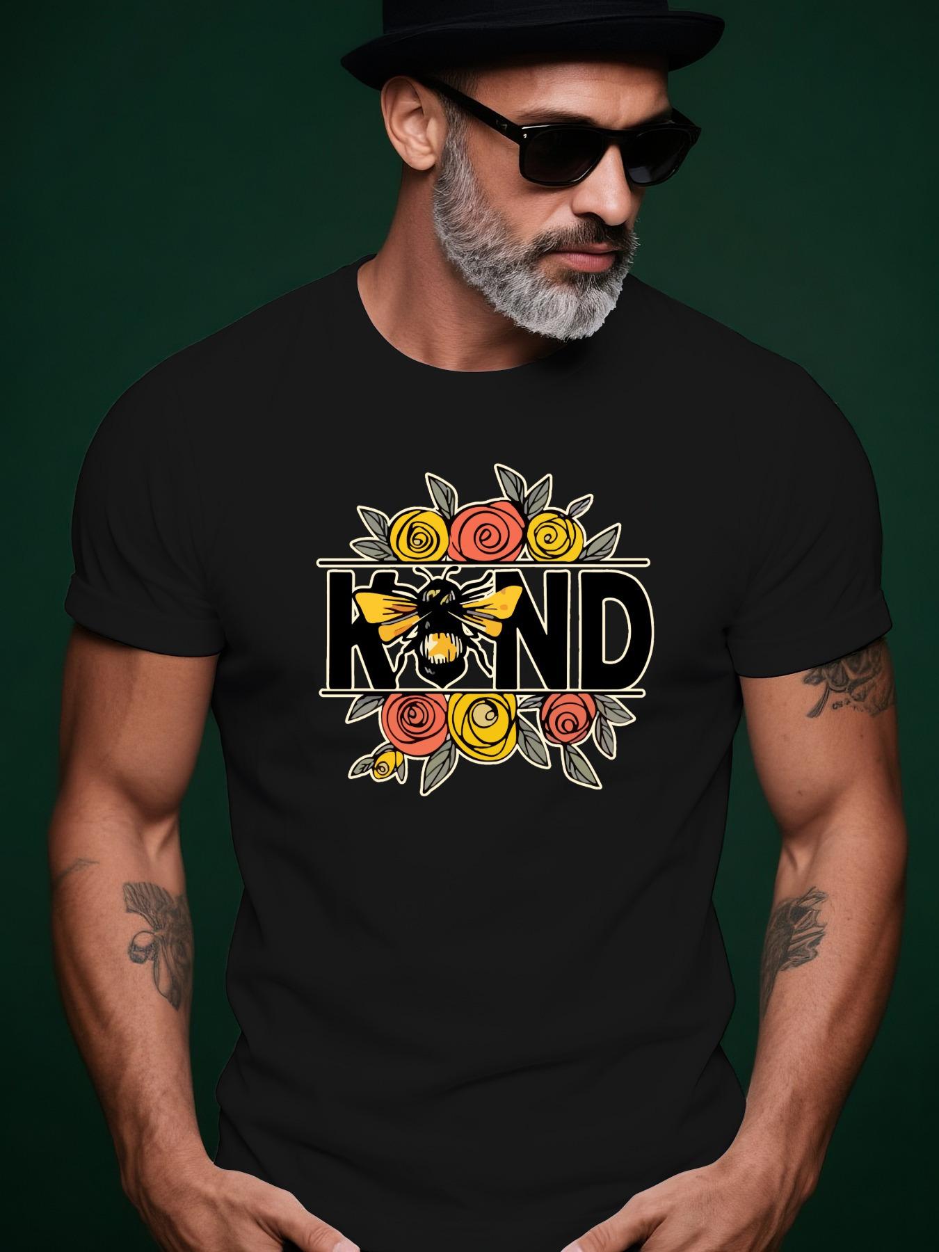 Kind Bee Flower Trendy Streetwear Summer Casual Round Nec... S