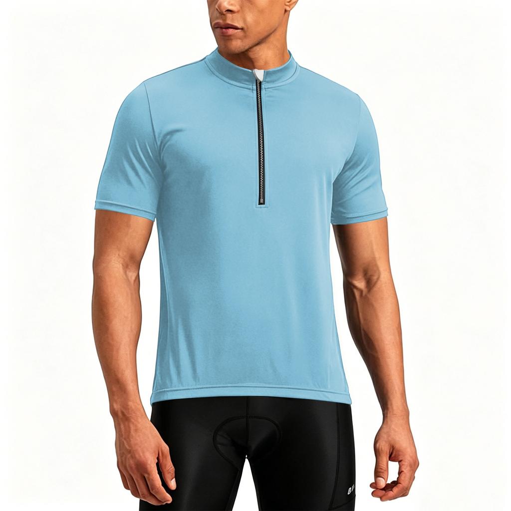 Herren Kurzarm Radtrikot Halber Reißverschluss Atmungsaktiv Schnelltrocknend Leicht Rundhals Sportshirt für Outdoor-Aktivitäten