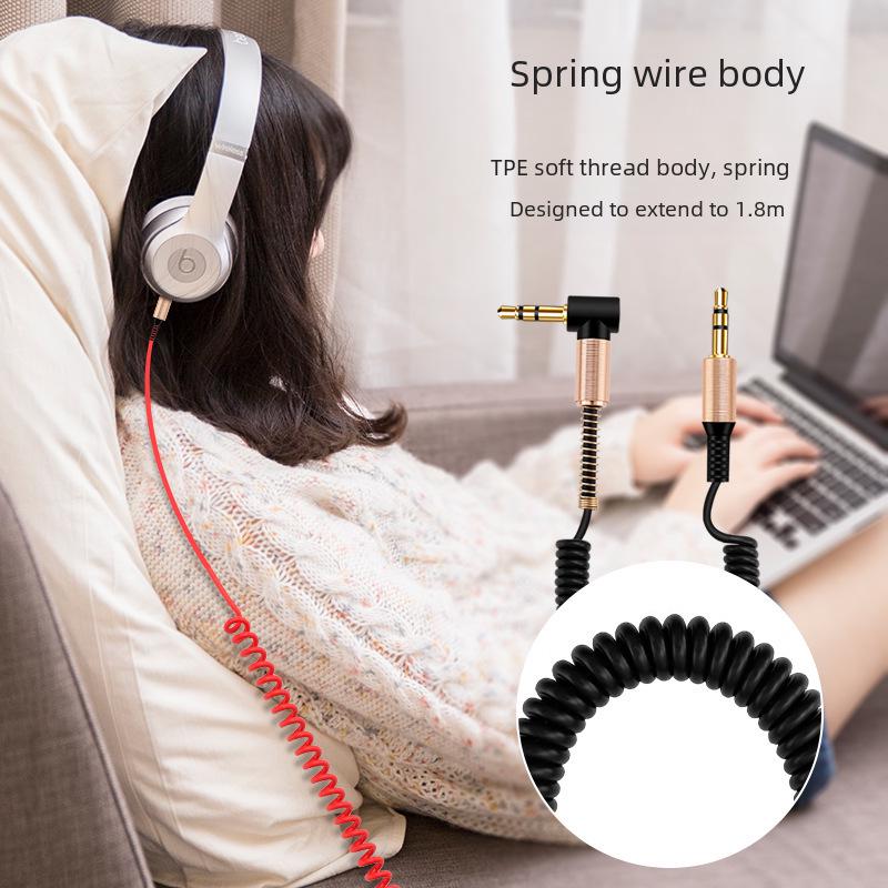 1.8m Spring AUX Audio Cable - 3.5mm for Headphones, Speakers, Mic, & Recording