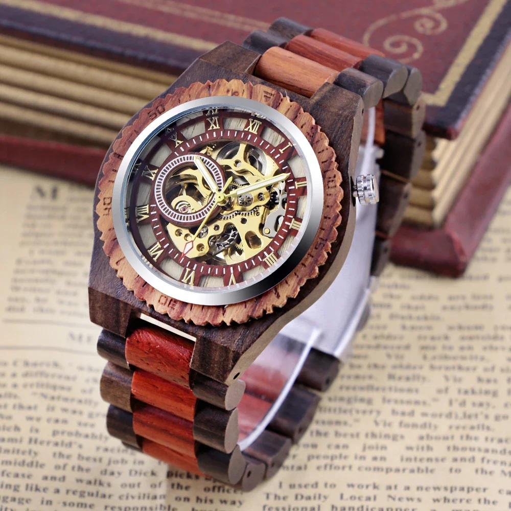 

Luxury Casual Red Wooden Hollowed Men s Mechanical Watch with Design Dial and Lightweight Wooden Business Watch Reloj De Madera