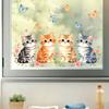 Spring Cat Window Cling Cartoon Cat Flowers Butterflies Window Sticker Reusable Static Glass Decal for Bathroom Kitchen Glass Doors Windows
