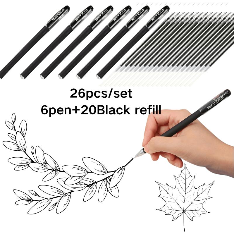 

26pcs Set of Quick-Drying Gel Pens, 0.5 Mm Fine Tip, Black Ink - Perfect for Office And Everyday Use (6 Pens + 20 Refills) чёрный