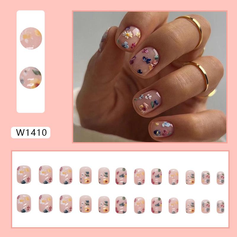 Gentle Girl Pink Small Floral White Short Square European And American Style Finished White Nail Art Tablet