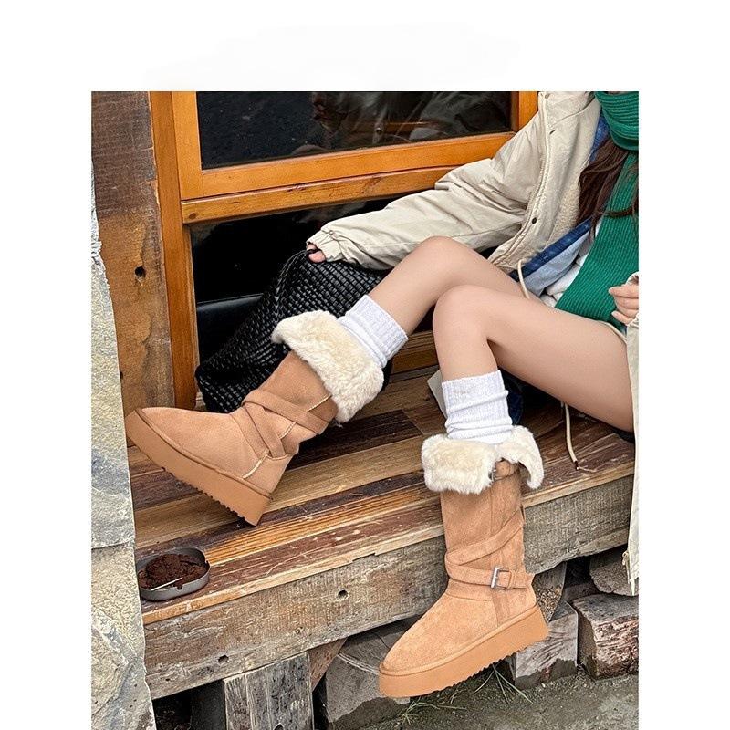 Two Wear Belt Buckle Fashion Snow Boots Thick-soled Piled Thickened Cotton Shoes Long Tube Northeast Warm Boots