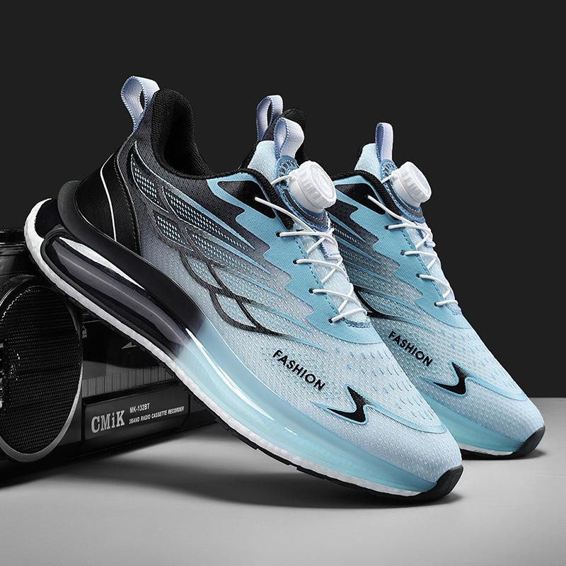 2024 Men's Flyknit Air Cushion Running Shoes with Rotating Buckle - Breathable Ice Silk Mesh for All Seasons