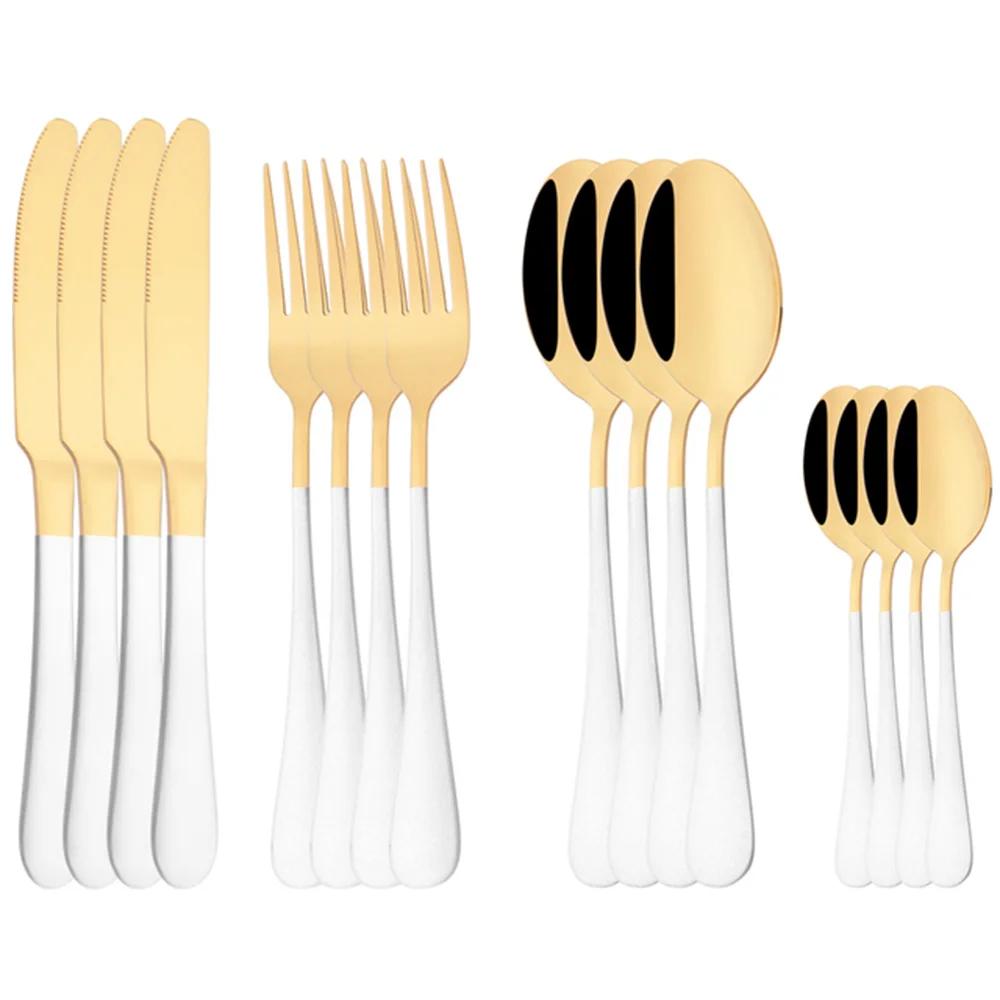 16Pcs/Set Dinnerware Stainless Steel Mirror Rainbow Cutlery Set Kitchen Fork Coffee Spoon Knife Tableware Silverware Set