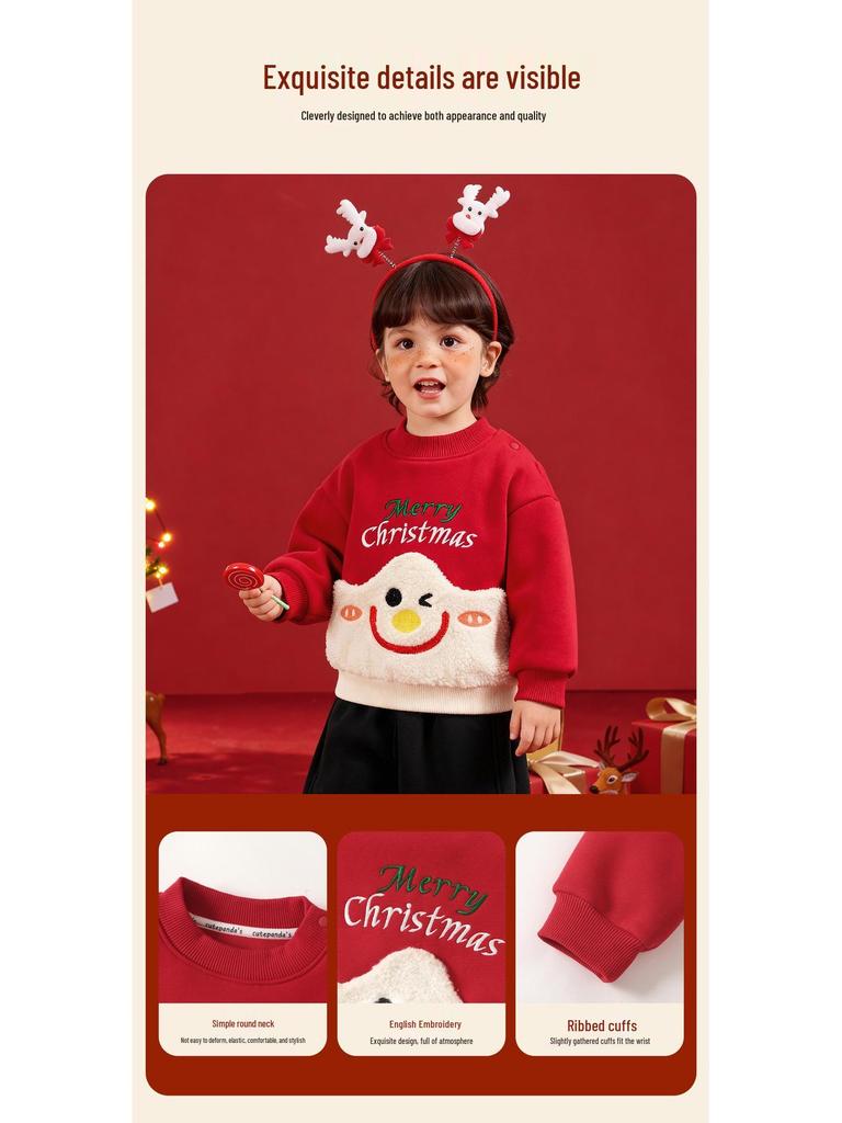 Kaka Panda Fleece-Lined Hoodie: Christmas & New Year Outfit for Boys & Girls - Trendy Winter Baby Clothes
