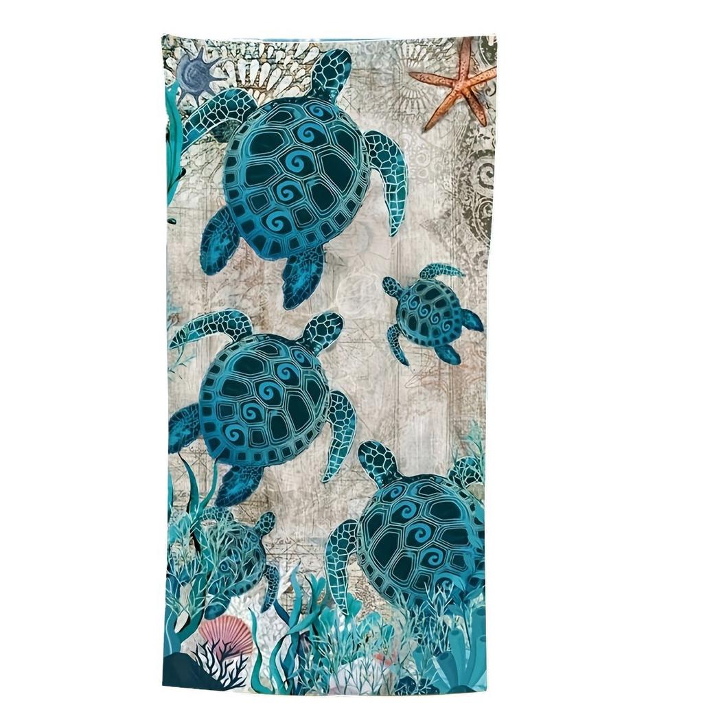 Large Turtle Pattern Printed Microfiber Beach Towel, Bath Towel