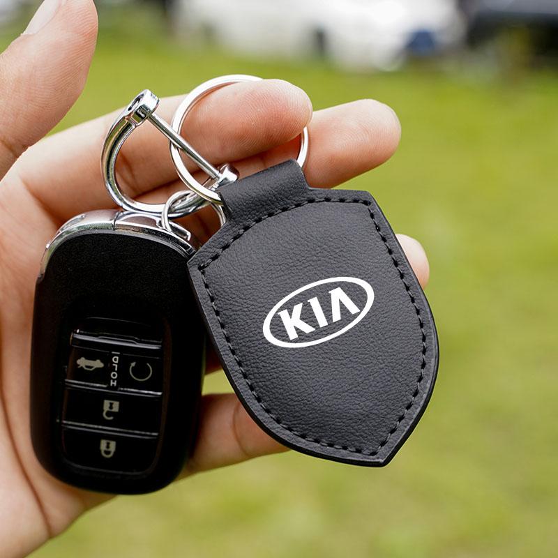 RVGH1 Car Logo Keychain Modeling Leather Key Ring Decorative For Kia GT-Line KN Sportage Ceed Rio Picanto Sorento Soul Cerato Venga