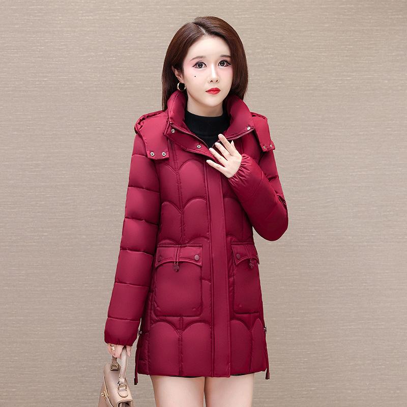 Down cotton-padded jacket Long hooded loose cotton-padded jacket with fleece and thickened cotton-padded jacket