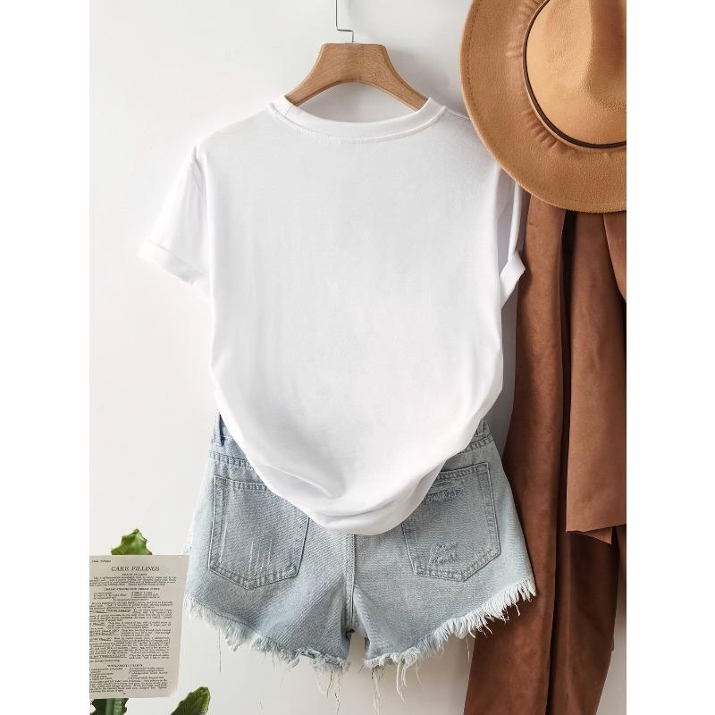 European Size Casual Romantic Sweet Multicolor Graffiti Style Heart Pattern Printed T-Shirt | Women'S White Round Neck Short Sleeve
