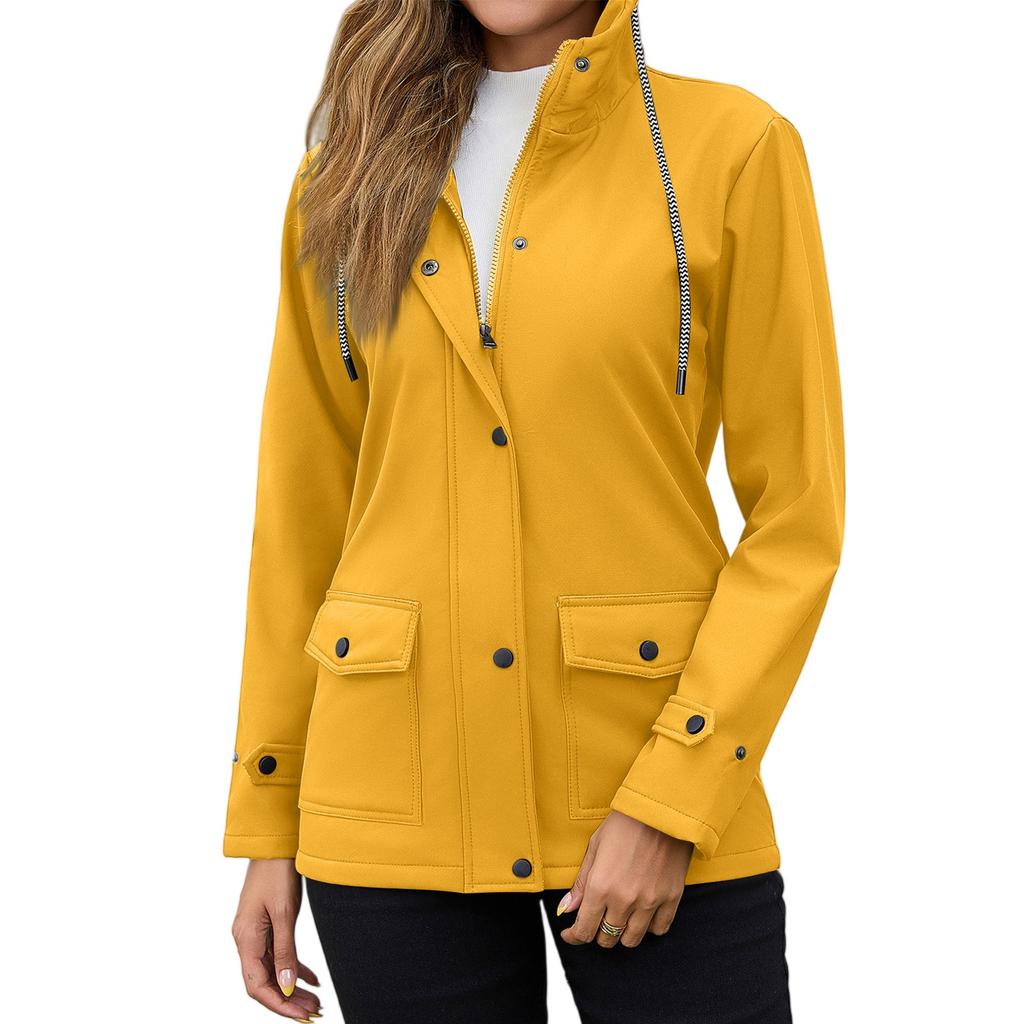 Womens Raincoats With Hood Lightweight Outdoor Hooded Waterproof Windbreaker Solid Trench Coat Jacket Plus Size