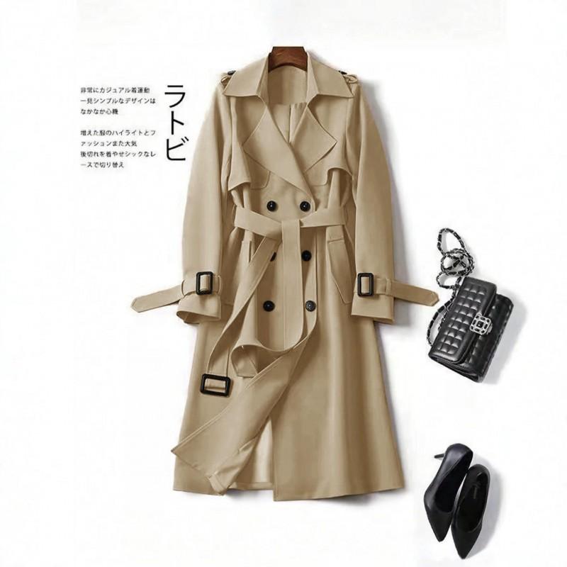 Womens Long Trench Coat 2026 A-Line Double-Breasted Belted Outerwear Casual Comfortable