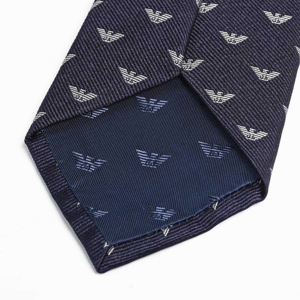 Emporio Armani Eagle Blue Made in 340075 3R616 00035 Men's Tie, 7.5cm Wide, 100% Silk, Logo, Navy, Italy, [Used]