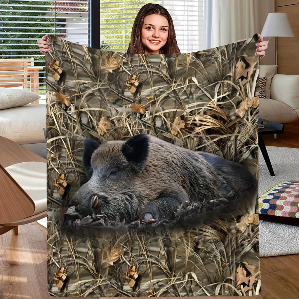 Wild Boar Animal Theme Art Blanket - Perfect Gift for Wildlife Lovers Soft Warm All-Season Throw for Sofa & TV Cozying