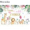 Mocsicka Wildlife Photography Backdrops Jungle Party 3rd Birthday Background Decoration Child Portrait Photo Wallpaper Banner