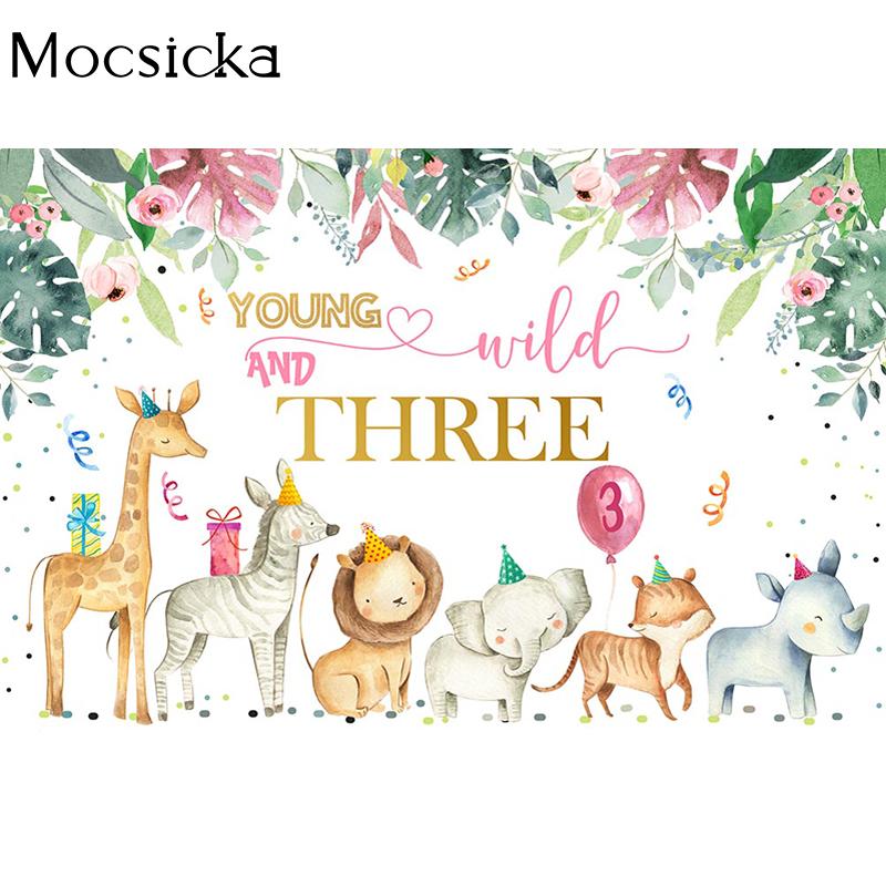 Mocsicka Wildlife Photography Backdrops Jungle Party 3rd Birthday Background Decoration Child Portrait Photo Wallpaper Banner