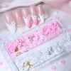1 Box 3D Flower Nail Art Charm 6 Grids Resin Floral Charms Golden Beads DIY Nail Design Jewelry Crafts Manicure Decoration Accessories
