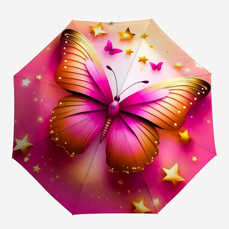 1pc Butterfly Stars Automatic Opening/Closing Umbrella with Operation & Windproof Canopy - Folding Design, Holiday Gift yy260225197