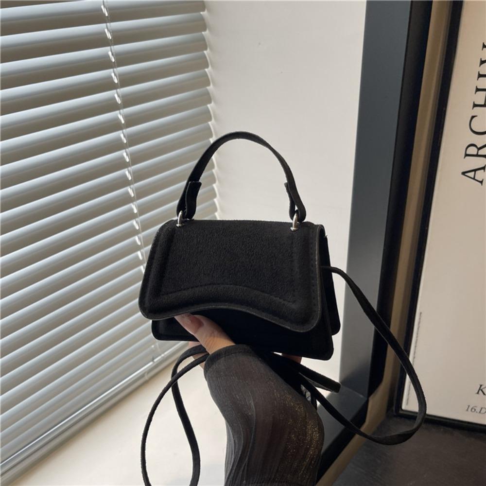 Fashion Suede Crossbody Bag Square Shape Solid Color Small Handbag Mini Shoulder Bag Daily Use