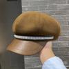 Womens Cotton Beret Hat With Pearl Chain Decor Wide Brim Octagonal Cap Fashion
