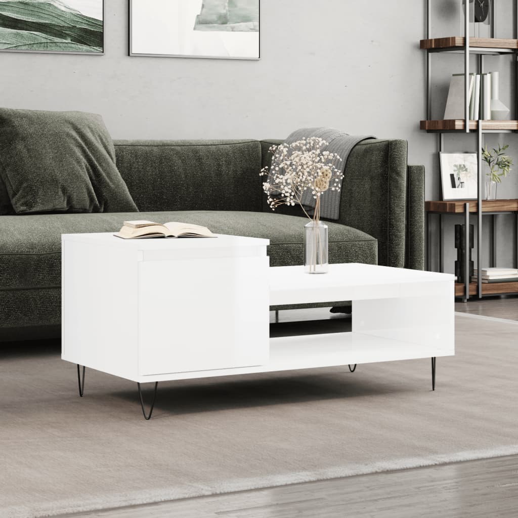  Coffee Table, High Gloss White, 100x50x45 Cm