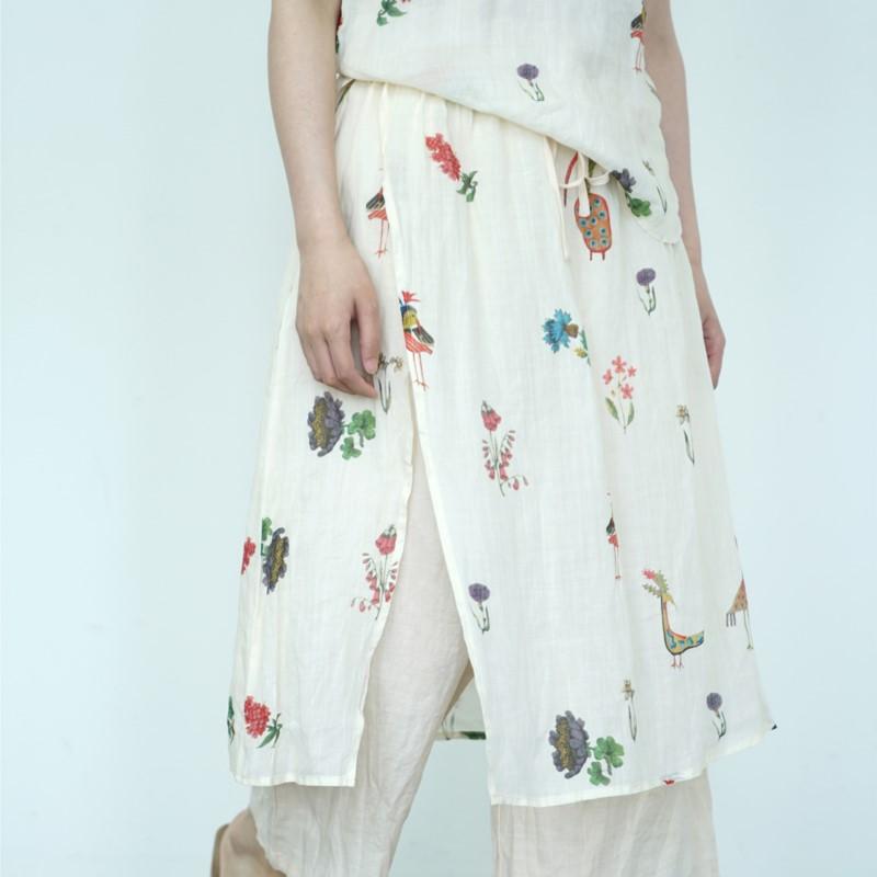 Johnature Women Vintage Print Straight Pants Elastic Waist Loose Patchwork Trousers Summer High Quality Pants