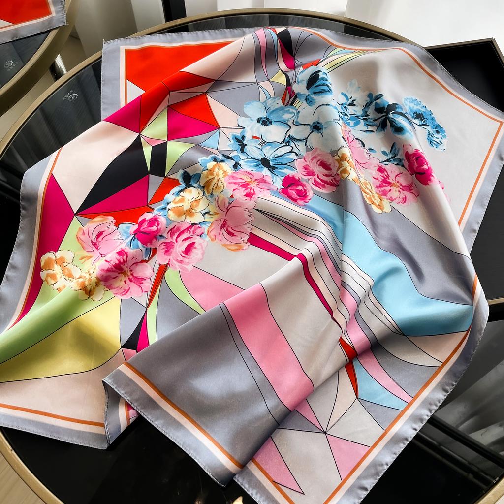 2025 New Luxury Square Silk Scarf for Women Hijab Hair Bands Neckerchief Female Satin Shawl Ribbon Headband Neck Fashion Bandana