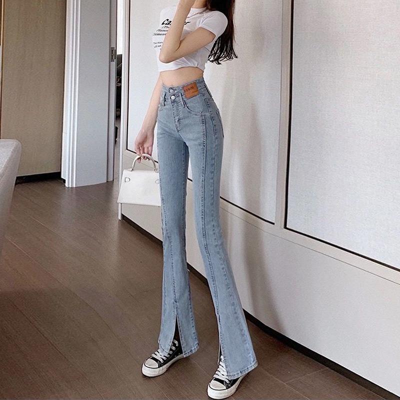 Stretch High-waisted Skinny Jeans with Slit Front