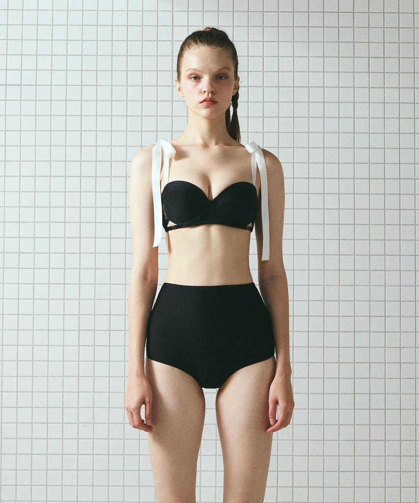 VINAJ Bold Shoulder Ribbon Half-Cup Bikini Bra (Black)