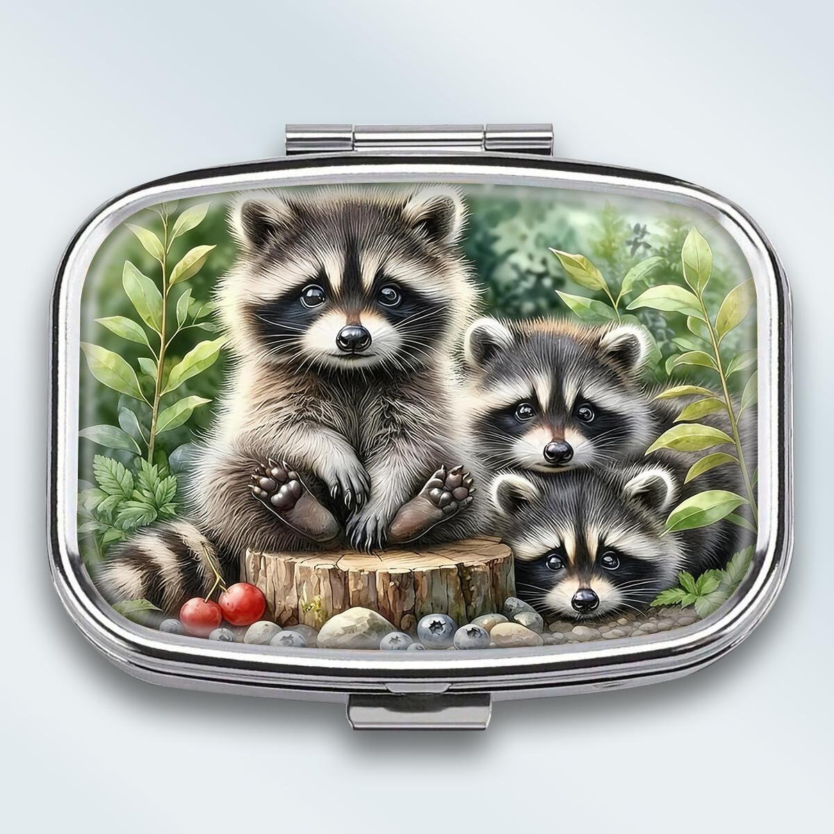 

Portable Pill Box with 2 Compartments, Mini Metal Medicine Organizer Case, Cute Printed Pill Container for Vitamins, Pills, Jewelry, Travel, Daily Use