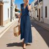 ZANZEA Women Elegant V-Neck Casual Sleeveless Pleated Long Dress