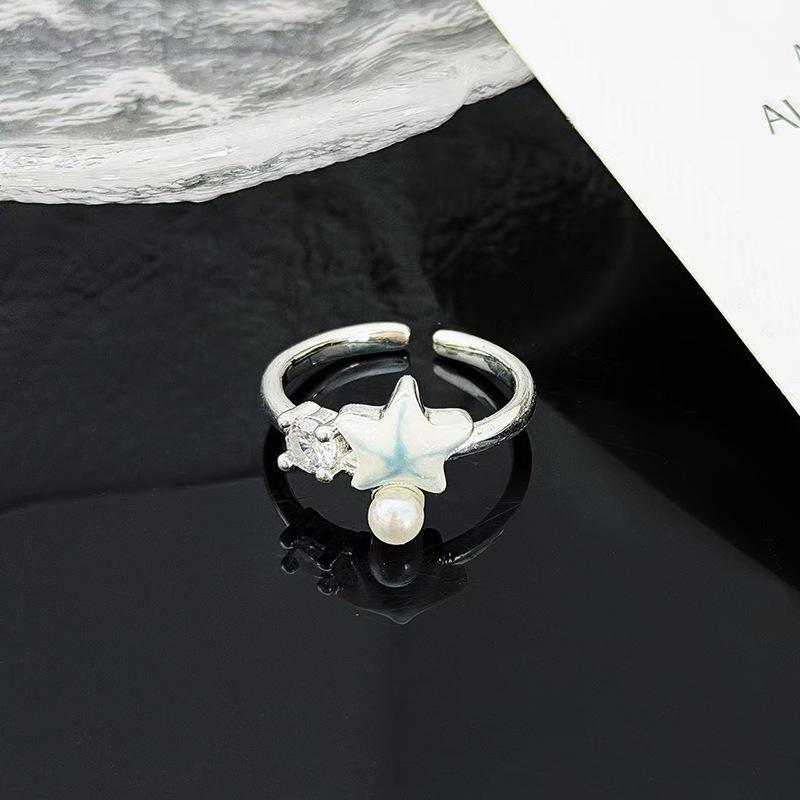 Leichter Luxus Mode Vierkantstern Super Fee Perle Zir*****Stift Ring Temperament Nische Hoher Sinn Exquisiter Ring