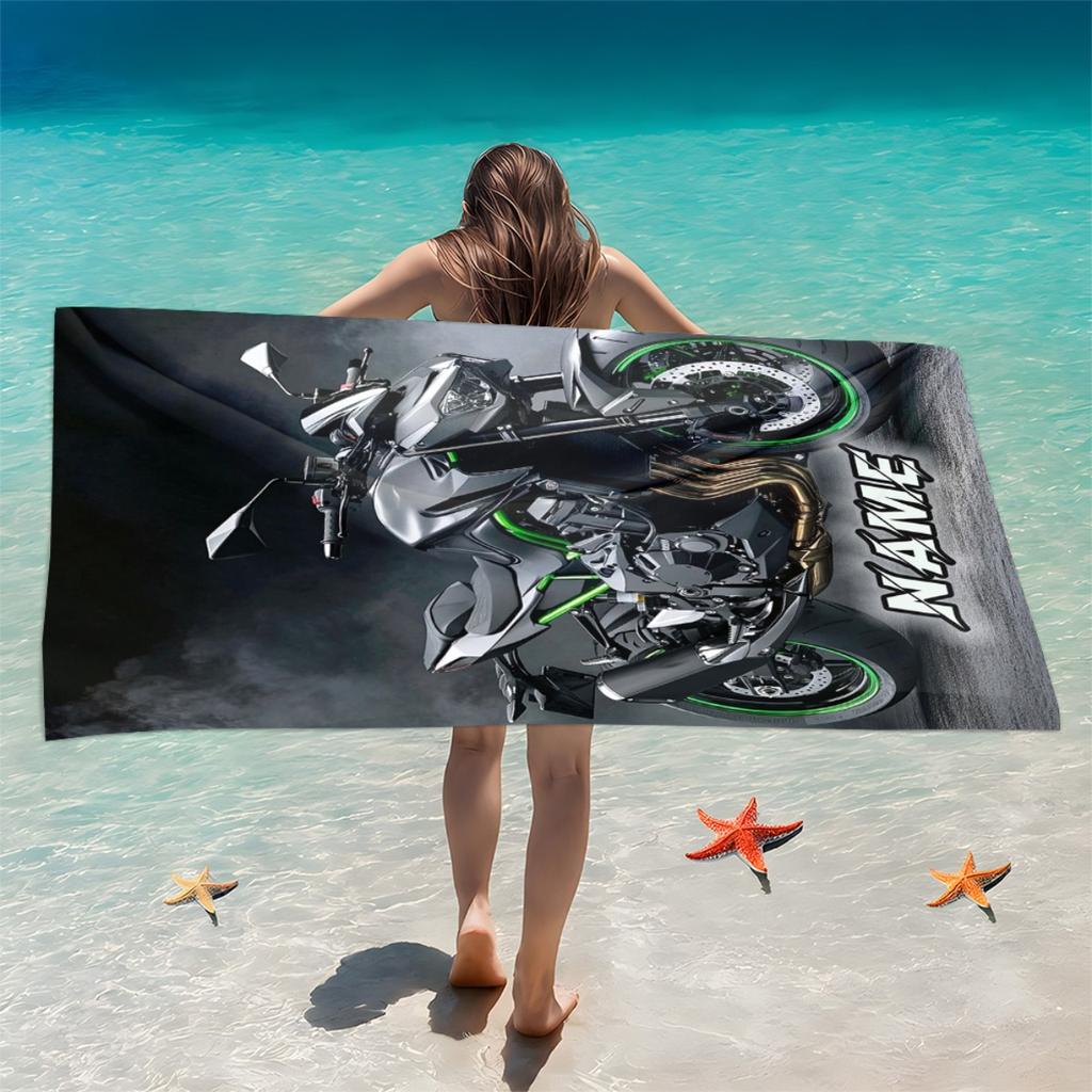 Individuelles Motorrad Strandtuch Personalisierter Name Sportmotorrad Mikrofaser Badetücher Weich Schnelltrocknend Schwimmbad Liegestuhl