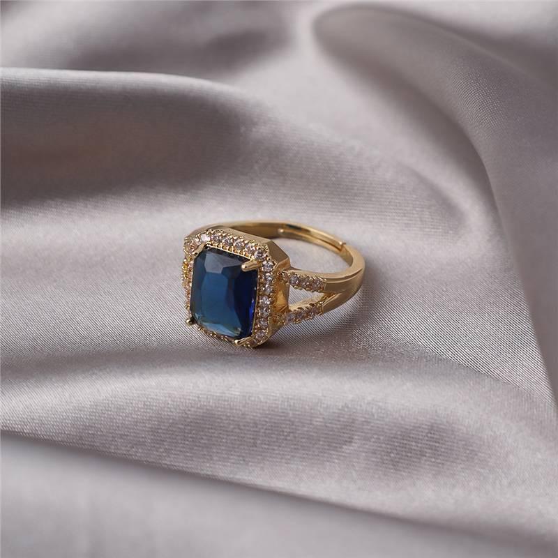 Изумрудное квадратное кольцо с бриллиантом, регулируемое - Не тускнеющее, Дизайн в стиле тяжелой промышленности для женщин