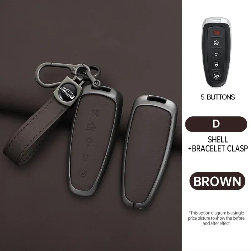 Zinc Alloy Car Key Case Cover For Ford Escape Focus C Max Kuga Edge Explorer Taurus Keyring Remote Control 5 Button Protection