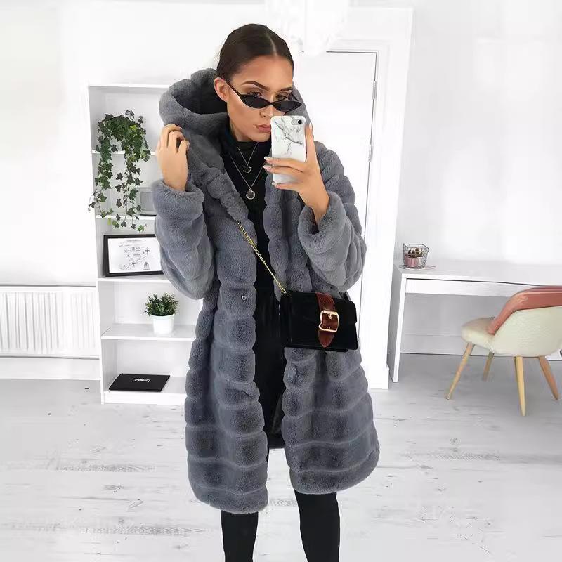 Women's Winter Mid-Length European & American Slim Faux Fur Coat