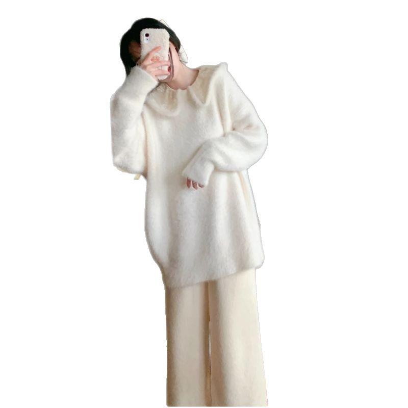 145cm Petite High-Waisted Thick Plush Warm Loose Slimming Wide-Leg Pants for Women