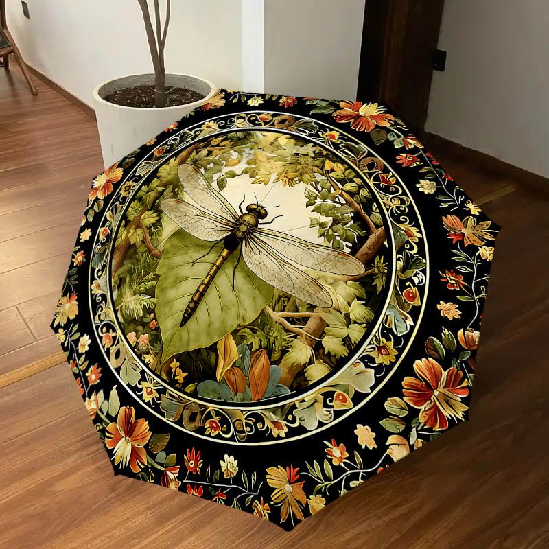 1PC Dragonfly Floral Umbrella-8-Rib Reinforced, Automatic Open, Lightweight & Durable, Cute Fashion Accessory for Outdoor, Beach or Casual Use, Beach