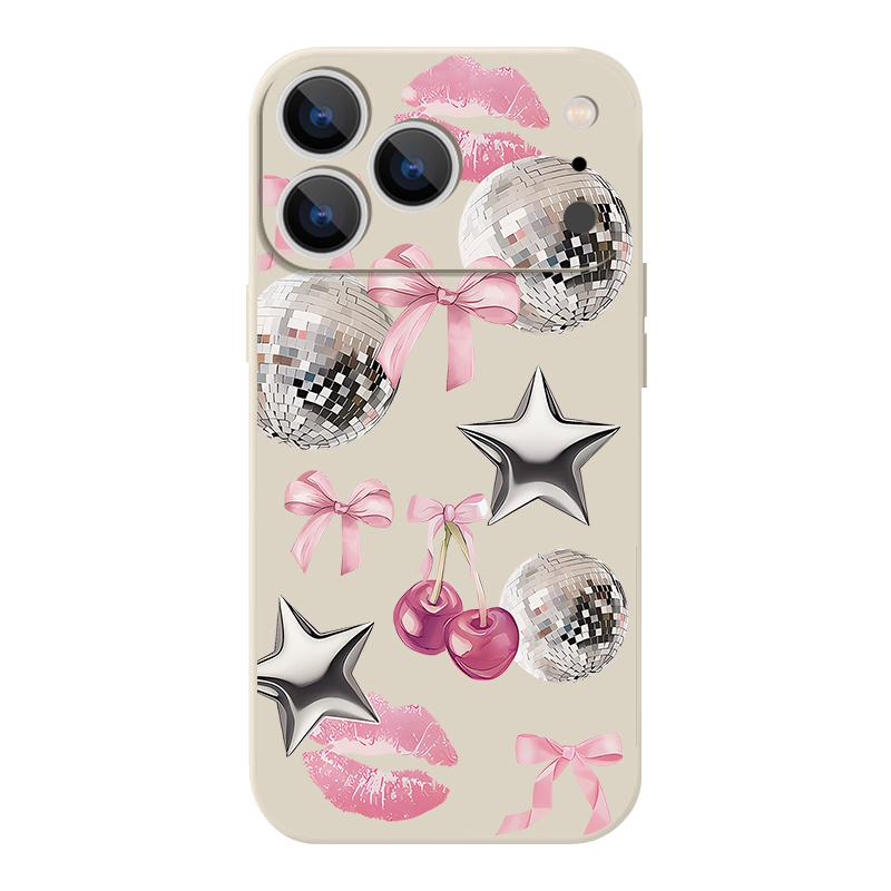 For iPhone 17 Pro Max Case Cherry Bowknots Lips Disco Ball Magnetic For Magsafe Silicone Cover For iPhone 16 Pro Max Funda iPhone 15 14 13 12 11 16E