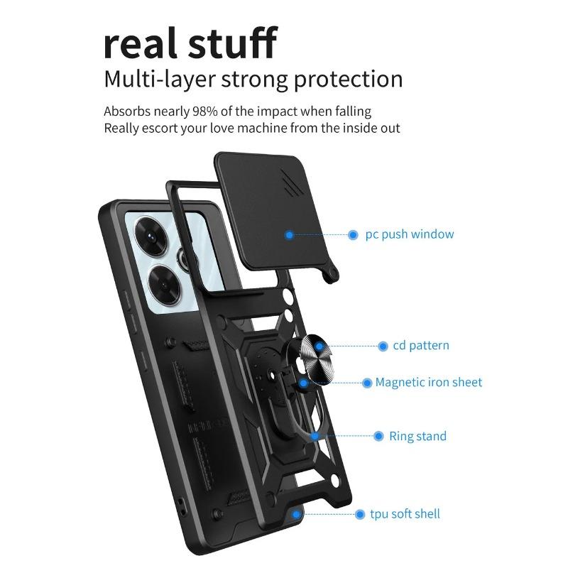 Custodia protettiva per fotocamera per Xiaomi Redmi 13 4G Redmi13 Redmi Note 13R Cover ad anello ibrida Armor
