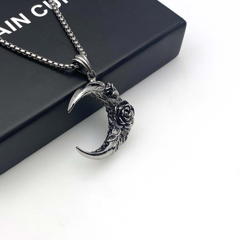 Dark Moon Rose Necklace Punk Hip Hop Moon Alloy Pendant Collarbone Chain Couple Necklace Tide